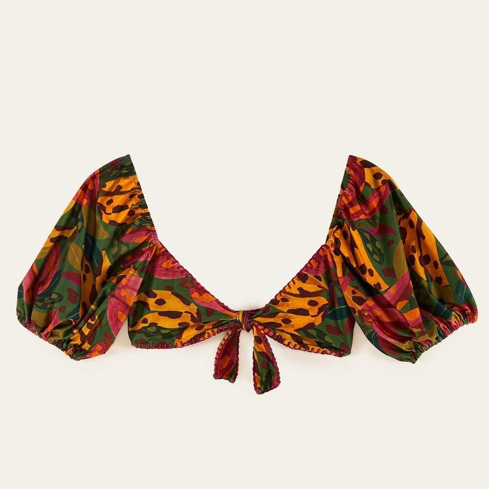 Farm Rio NEW Banana Bikini Top Womens Large Multicolor Cow Print Colorful Swim